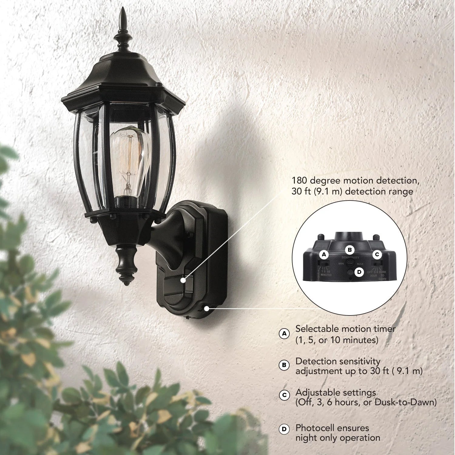 Globe Electric Ashford Linterna de Pared LED Negra Mate con Sensor de Movimiento