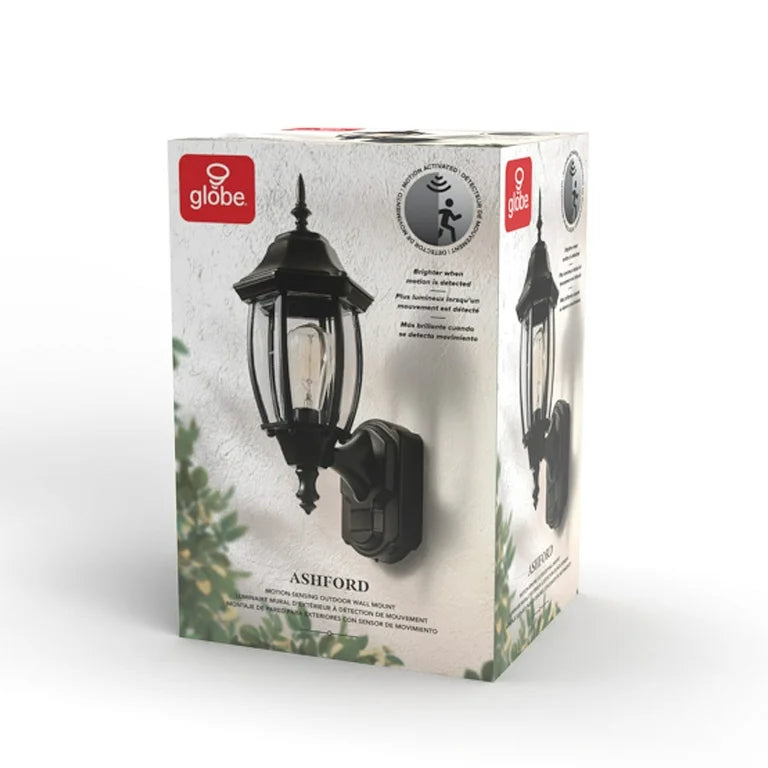 Globe Electric Ashford Linterna de Pared LED Negra Mate con Sensor de Movimiento